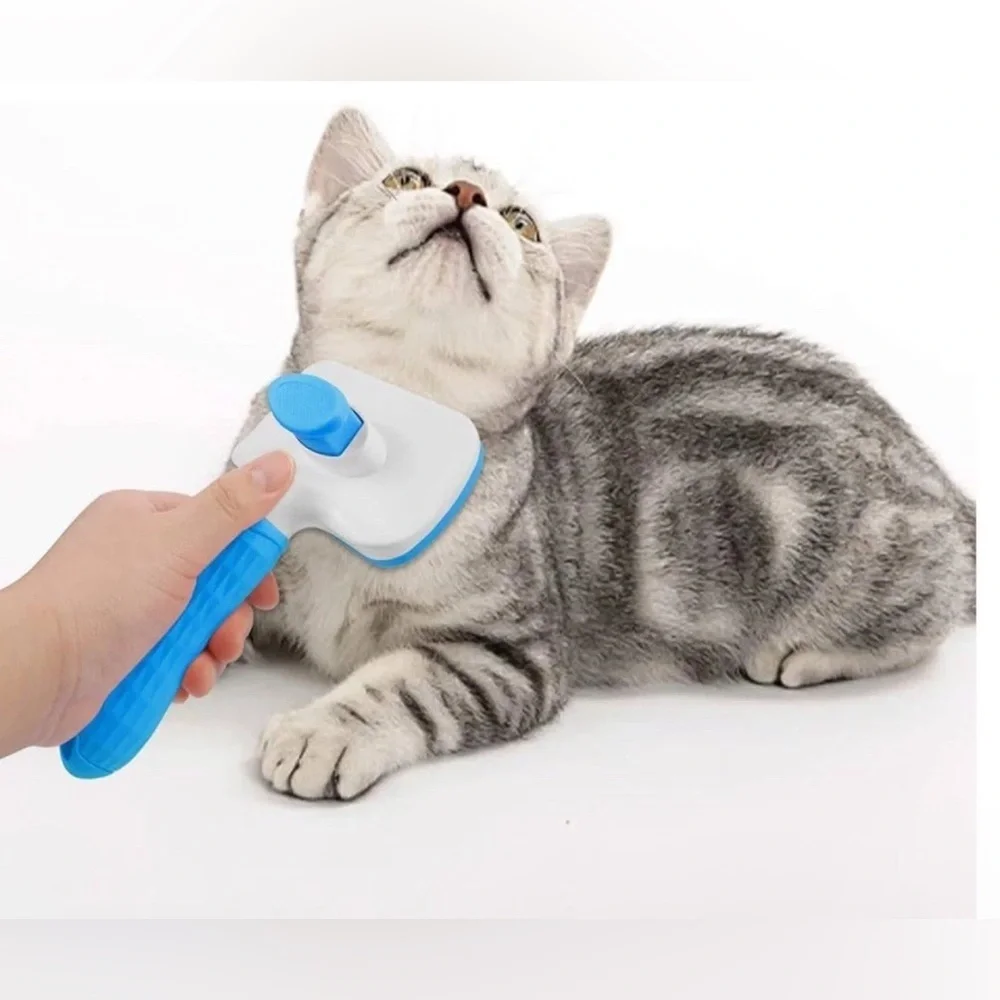 Self Cleaning Pet Grooming Slicker Brush Dog Cat Hair Remover Orange New Unused